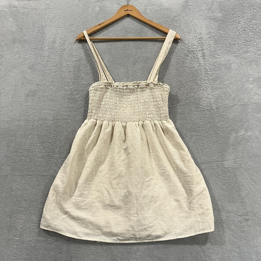 American Eagle Outfitters Women's Smocked Crossback Mini Dress Cream Small Boho